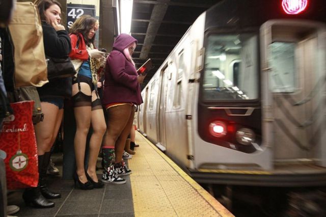 Subway Commuters Get into the Spirit of “No Pants Day”
