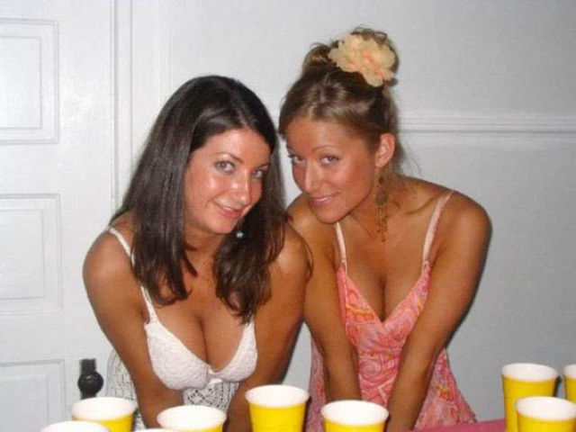 Girls Let Their Boobs Hang Out During Beer Pong