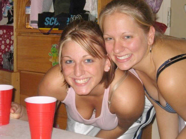 Girls Let Their Boobs Hang Out During Beer Pong