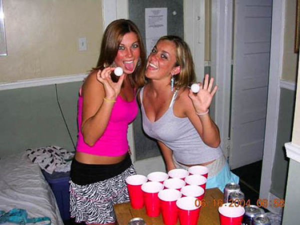 Girls Let Their Boobs Hang Out During Beer Pong