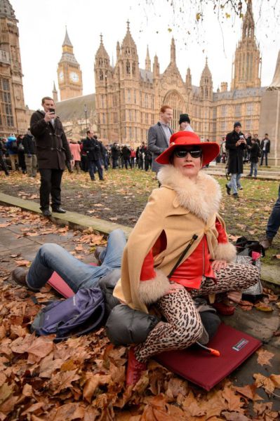 A Bizarre Face Sitting Protest outside British Parliament