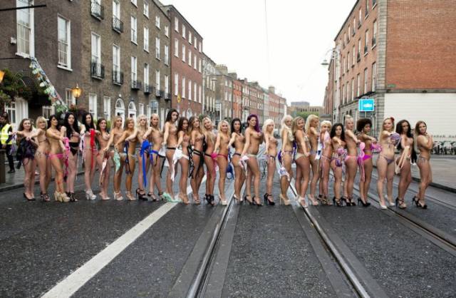 “Miss Bikini Ireland” Contestants Get Their Boobs Out for a Little Photo Session in the City