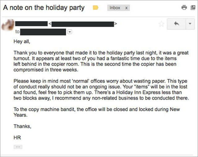 HR Takes On Co-workers Who Had Sex On A Copy Machine During A Holiday Party